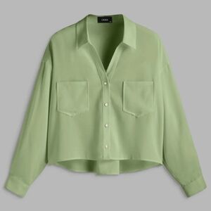 Cider V-Neck Olive Green Long Sleeved Collared Shirt